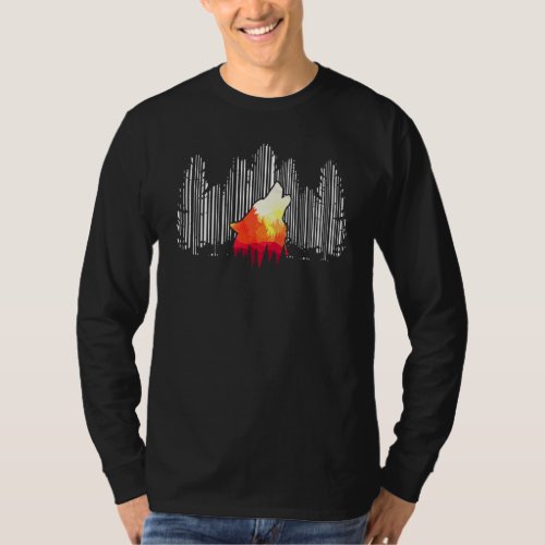 Barcode Forest Nature with Howling Wolf T_Shirt