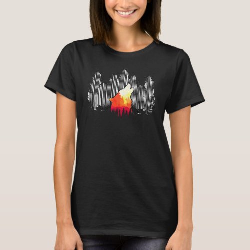Barcode Forest Nature with Howling Wolf T_Shirt