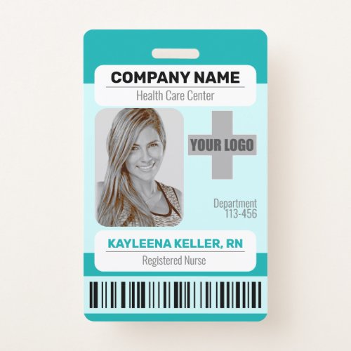 Barcode ID Photo Template Teal Green Medical Staff Badge