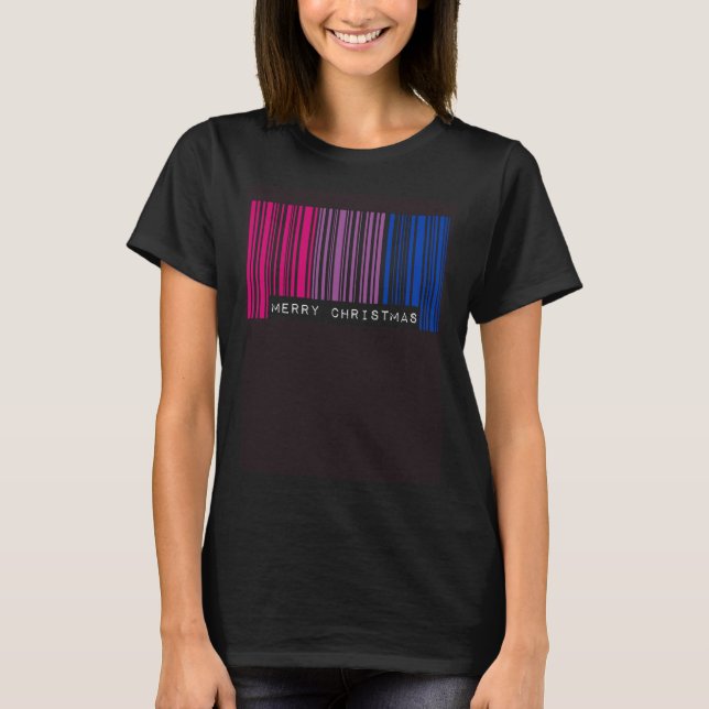 Barcode Merry Christmas Bisexual Pride Flag LGBTQ  T-Shirt (Front)
