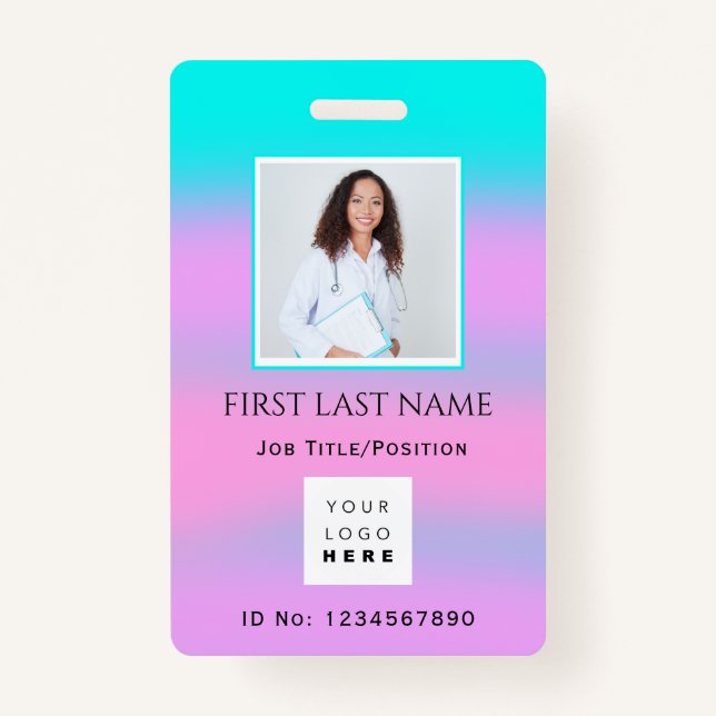 Barcode Photo IDNumber Therapy Nurse Doctor Health Badge (Front)