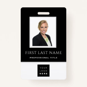Barcode Photo Name ID Card Vertical Black White Badge