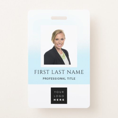 Barcode Photo Name ID Card Vertical Blue OMBRE Badge