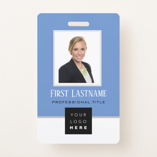 Barcode Photo Name ID Card Vertical Blue White Badge