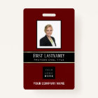 Barcode Photo Name ID Card Vertical Gold Burgundy