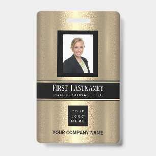 Barcode Photo Name ID Card Vertical Gold Frame Badge