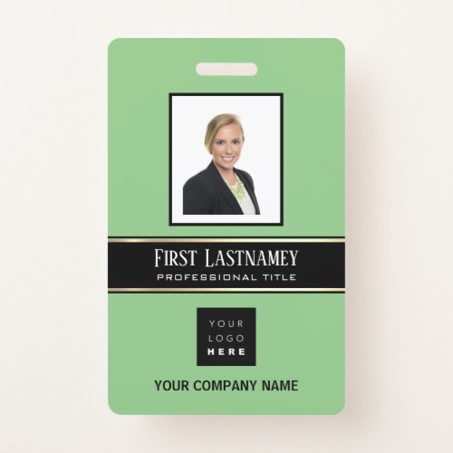 Barcode Photo Name ID Card Vertical Gold Mint Gree Badge