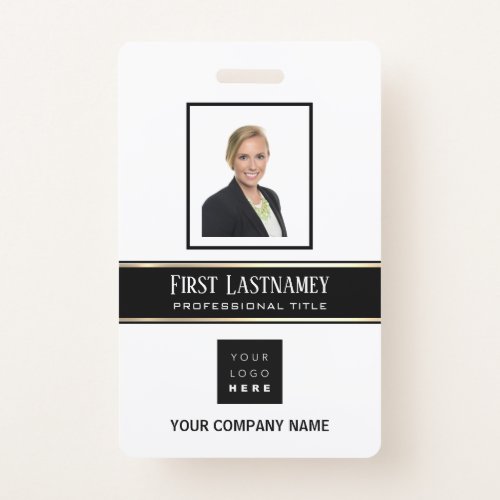 Barcode Photo Name ID Card Vertical Gold White Badge