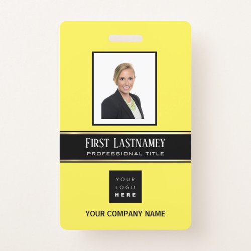 Barcode Photo Name ID Card Vertical Gold Yellow Badge