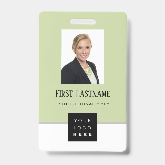 Barcode Photo Name ID Card Vertical Gray Mint Badge (Front)