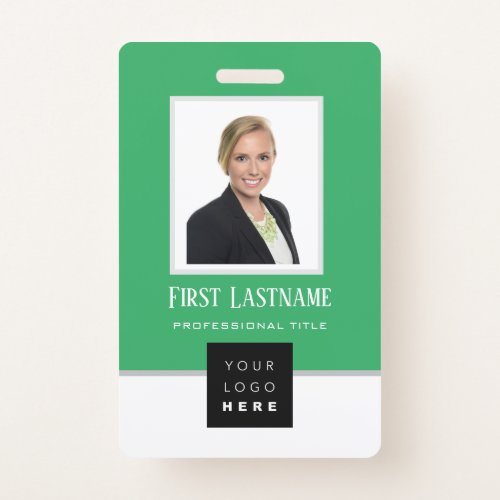 Barcode Photo Name ID Card Vertical Green White Badge