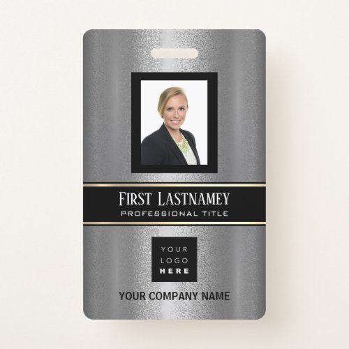 Barcode Photo Name ID Card Vertical Metal Gray Badge