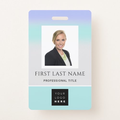 Barcode Photo Name ID Card Vertical Mint Blue Badge