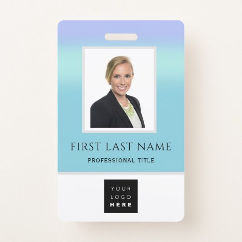 Barcode Photo Name ID Card Vertical Modern Blue Badge