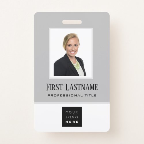 Barcode Photo Name ID Card Vertical Modern Gray Badge