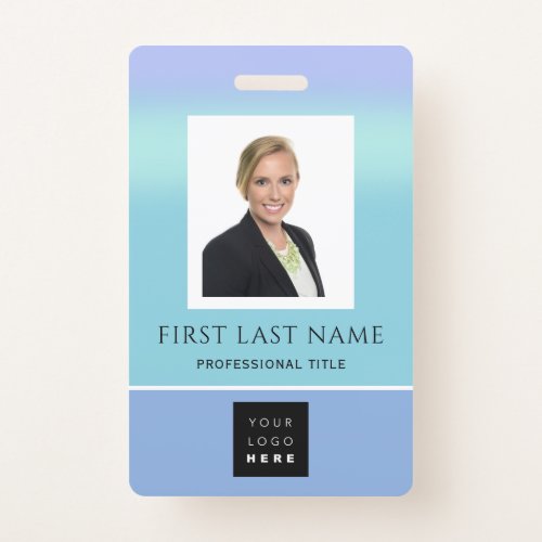 Barcode Photo Name ID Card Vertical Pastels Blue Badge