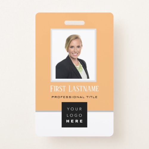 Barcode Photo Name ID Card Vertical Peach White Badge