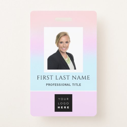 Barcode Photo Name ID Card Vertical Pink Pastels Badge