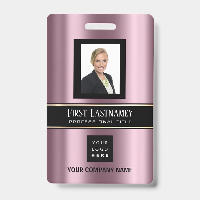 Barcode Photo Name ID Card Vertical Purple Gold Badge (Front)