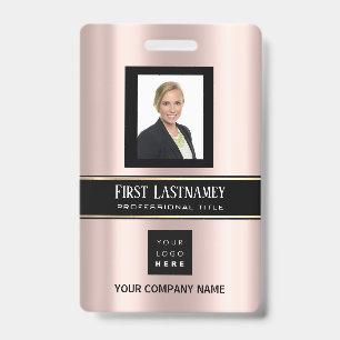Barcode Photo Name ID Card Vertical Rose Gold VIP Badge
