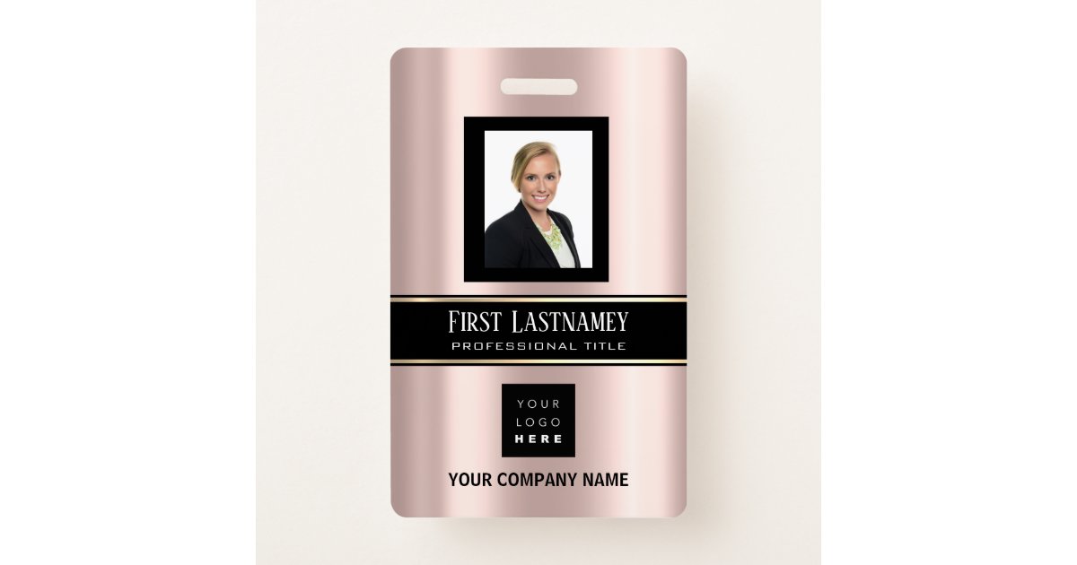 Barcode Photo Name ID Card Vertical Rose Gold VIP Badge | Zazzle.com