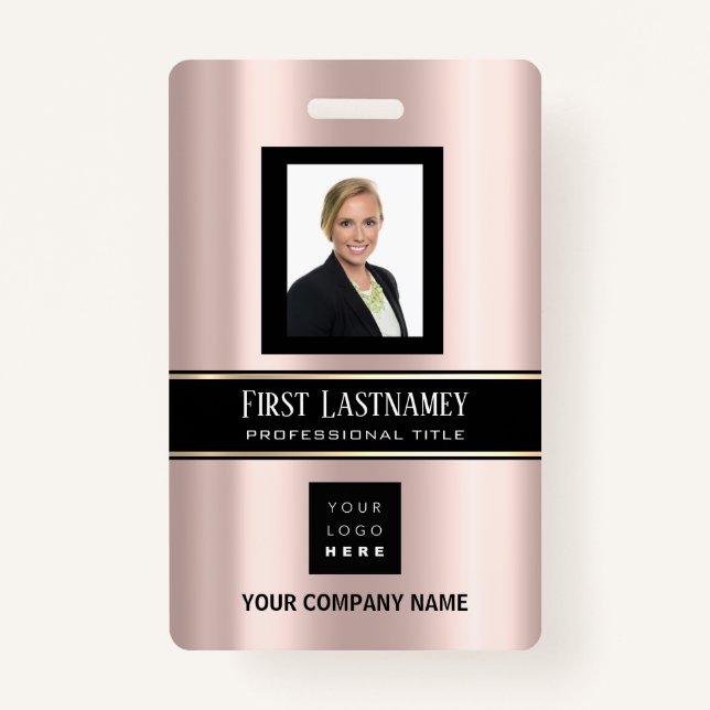 Barcode Photo Name ID Card Vertical Rose Gold VIP Badge (Front)
