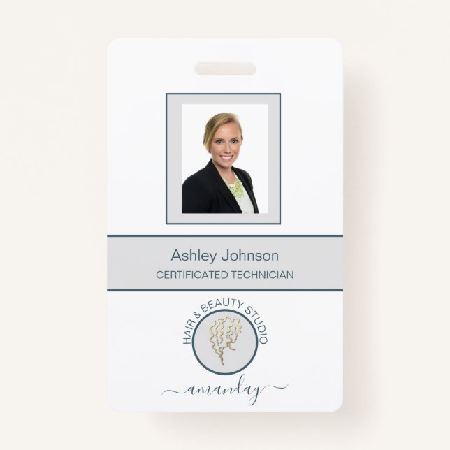 Barcode Photo Name ID Card Vertical White Logo Badge (Front)