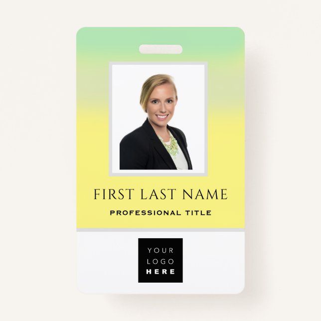 Barcode Photo Name ID Card Vertical Yellow Green Badge (Front)