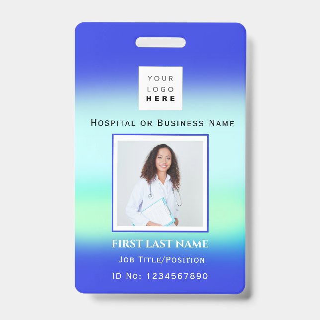 Barcode Photo Nurse Doctor Health Blue Hospital Badge (Front)