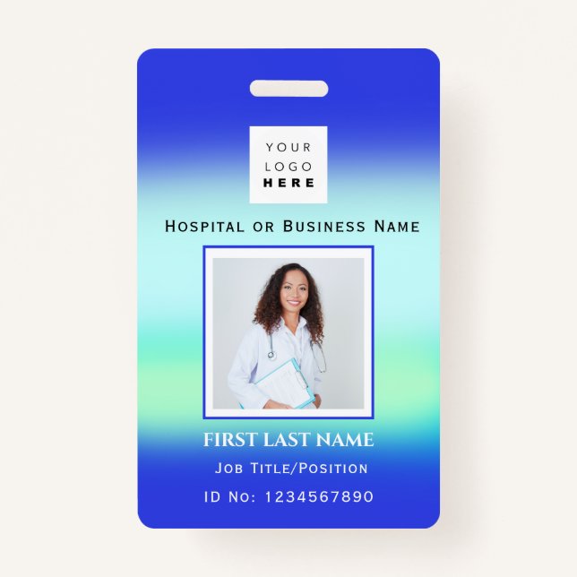 Barcode Photo Nurse Doctor Health Blue Hospital Badge (Front)