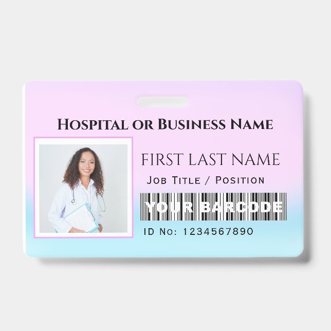 Barcode Photo Nurse Doctor Health Care Horisontal Badge (Front)