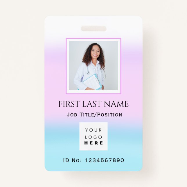 Barcode Photo Nurse Doctor Health Care ID Pink Badge (Front)