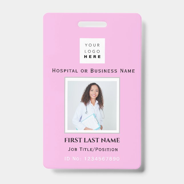 Barcode Photo Nurse Doctor Health Emergency Pink Badge (Front)