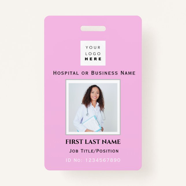 Barcode Photo Nurse Doctor Health Emergency Pink Badge (Front)