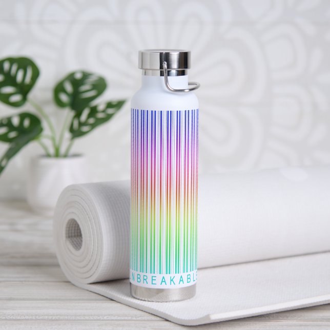 Barcode "UNBREAKABLE" Rainbow Colors Water Bottle (Yoga (Rotated))