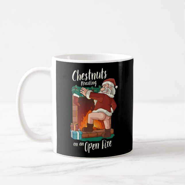 Bare Arsed Santa Rude Pun Roasting Nuts Coffee Mug (Left)