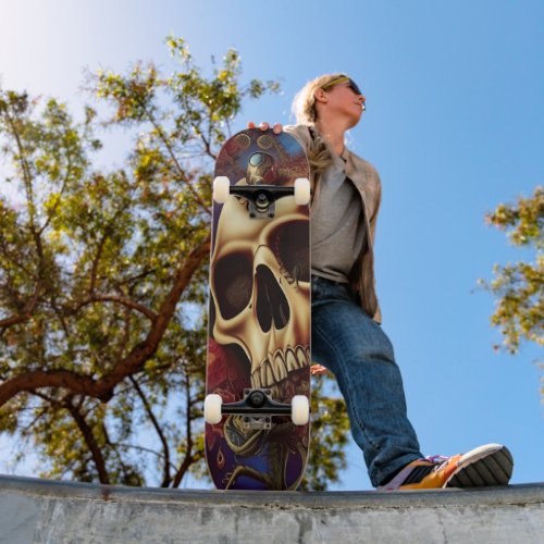 Bare Bones Skull Skateboard