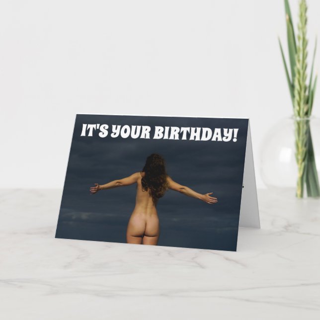 BARE BUTT BEACH GIRL BIRTHDAY CARD FOR HER (Front)