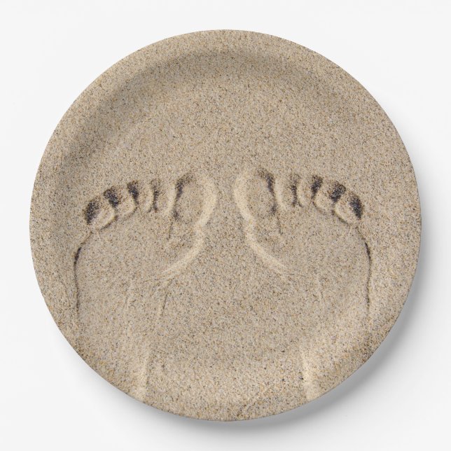 Bare Feet Footprints In Sand Paper Plates (Front)