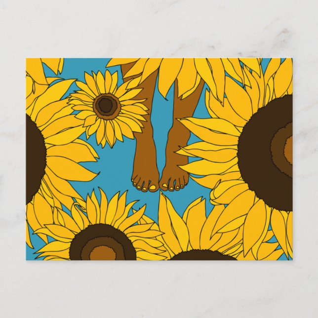 Bare feet in sunflower field postcard (Front)