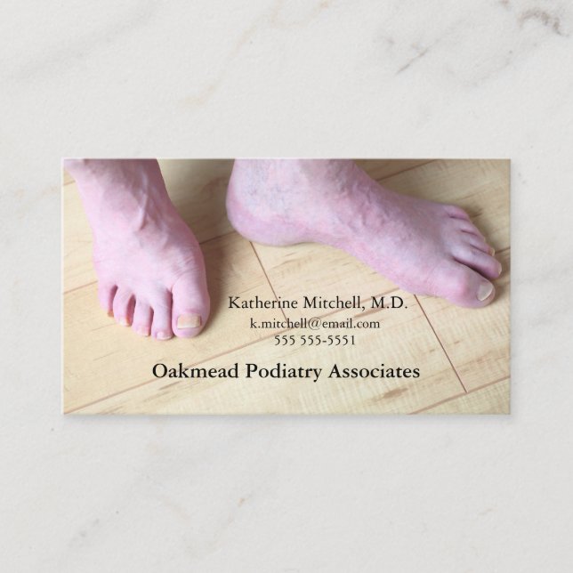 Bare feet of senior man business card (Front)