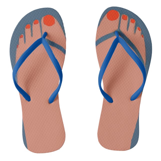 Bare Feet, Red Toes Flip Flops (Footbed)