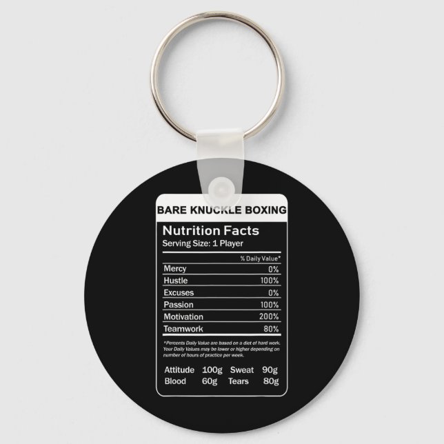 Bare Knuckle Boxing Nutrition Facts  Keychain (Front)