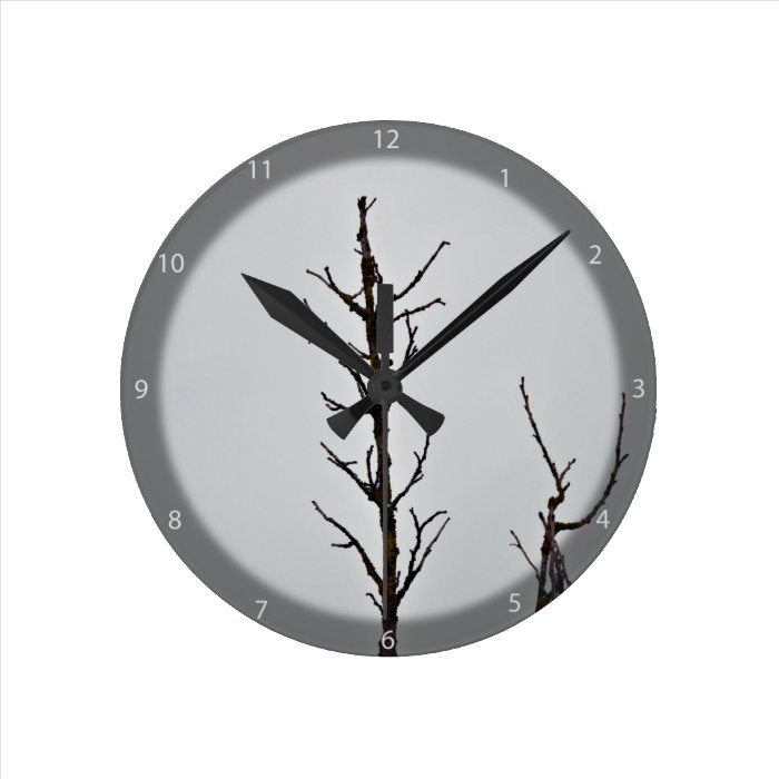 Bare tree branches against a cloudy sky clock