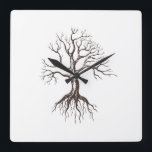 Bare tree square wall clock<br><div class="desc">Bare tree. Hand drawn tree with root on white background.</div>