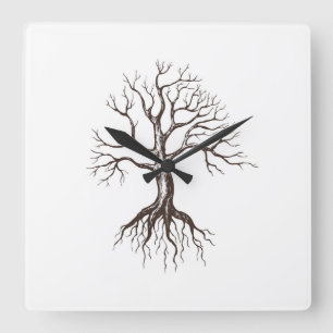 Bare tree square wall clock