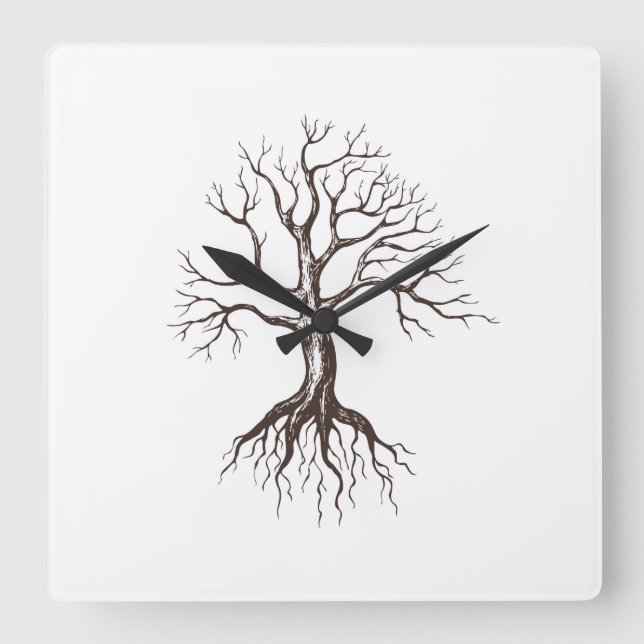 Bare tree square wall clock (Front)