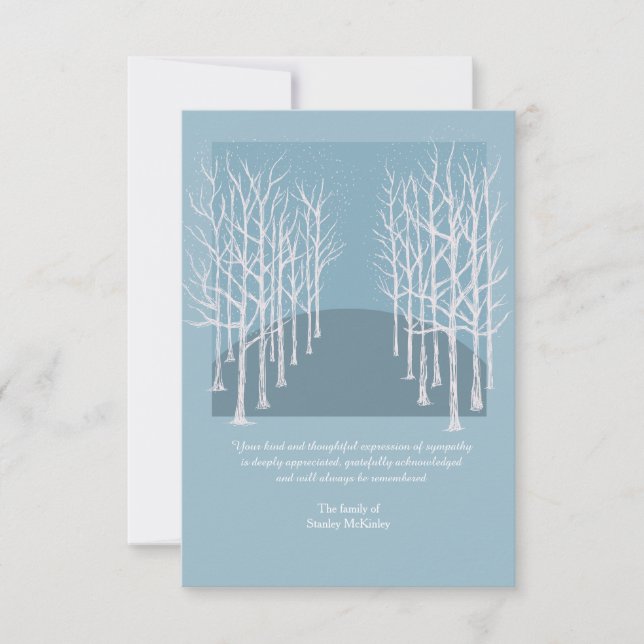 Bare Trees Funeral Photo Thank You Card (Front)