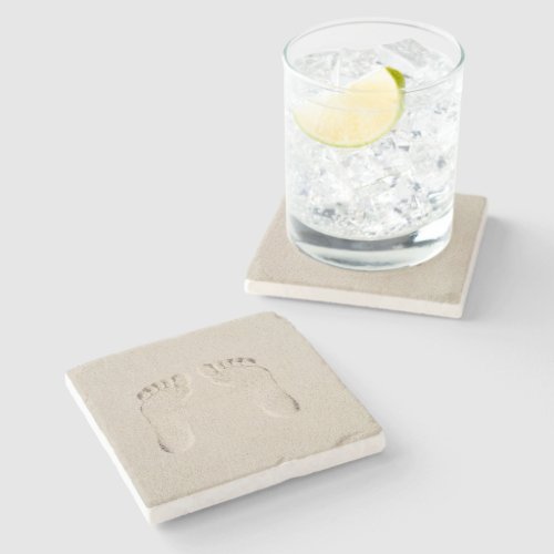 Barefeet Footprints in Sand  Stone Coaster