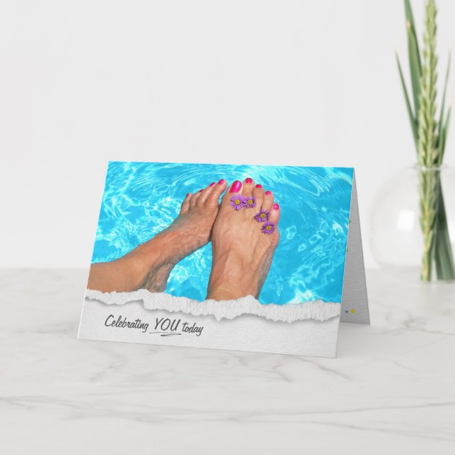Barefeet In Swimming Pool Birthday Card (Front)